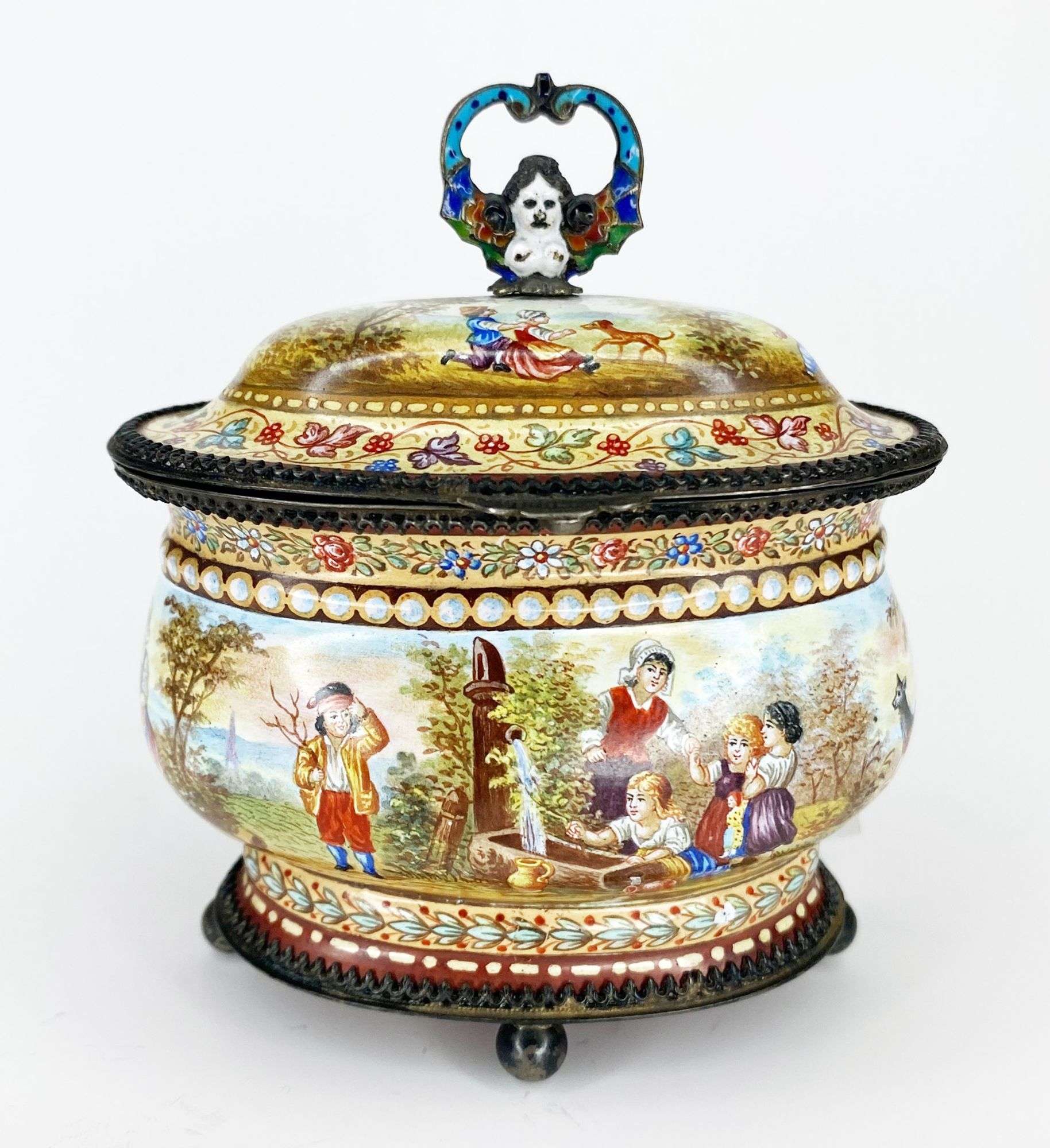 Appraisal: Viennese Enamel on Silver Footed Casket tall at widest Condition