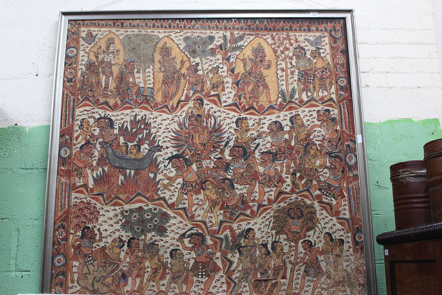 Appraisal: A LARGE BATIQUE INDONESIAN PAINTING ON CLOTH depicting various mythological