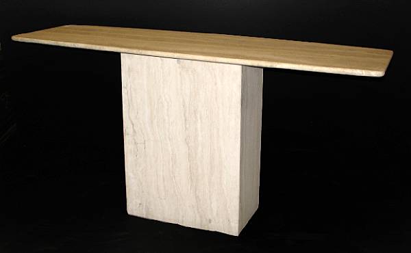 Appraisal: A travertine console table height in width ft in depth