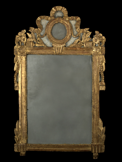 Appraisal: Stylish Swedish Carved Gray Paint-Detailed and Giltwood Looking Glass fourth