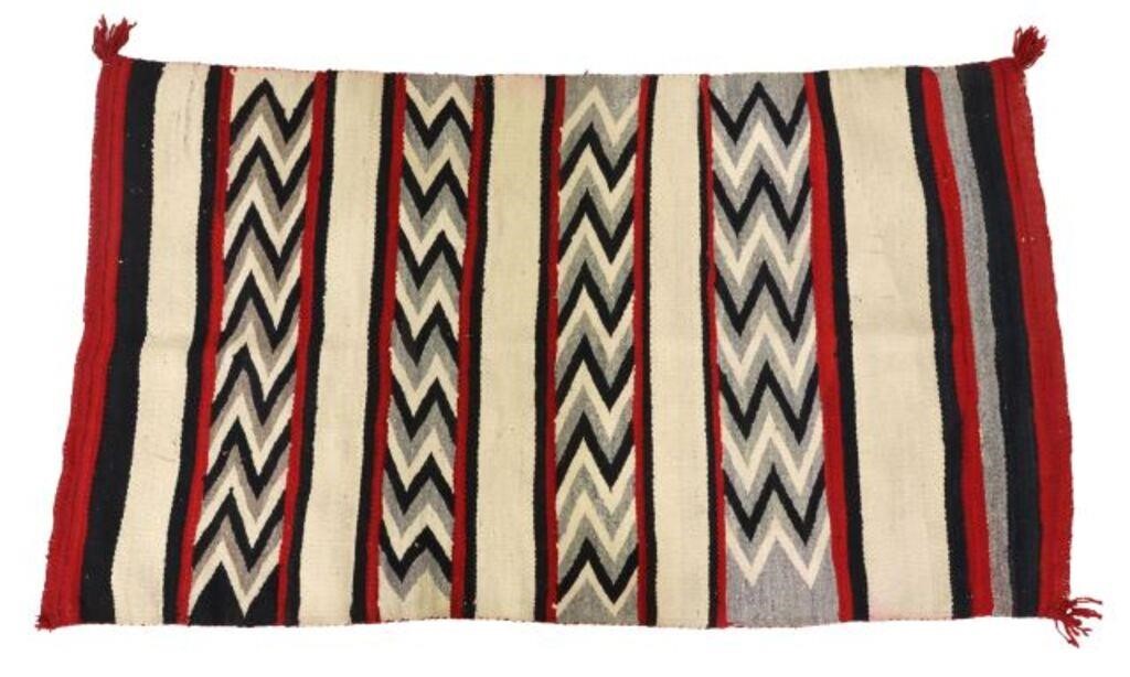 Appraisal: Native American handspun wool rug Navajo mid- th c approx