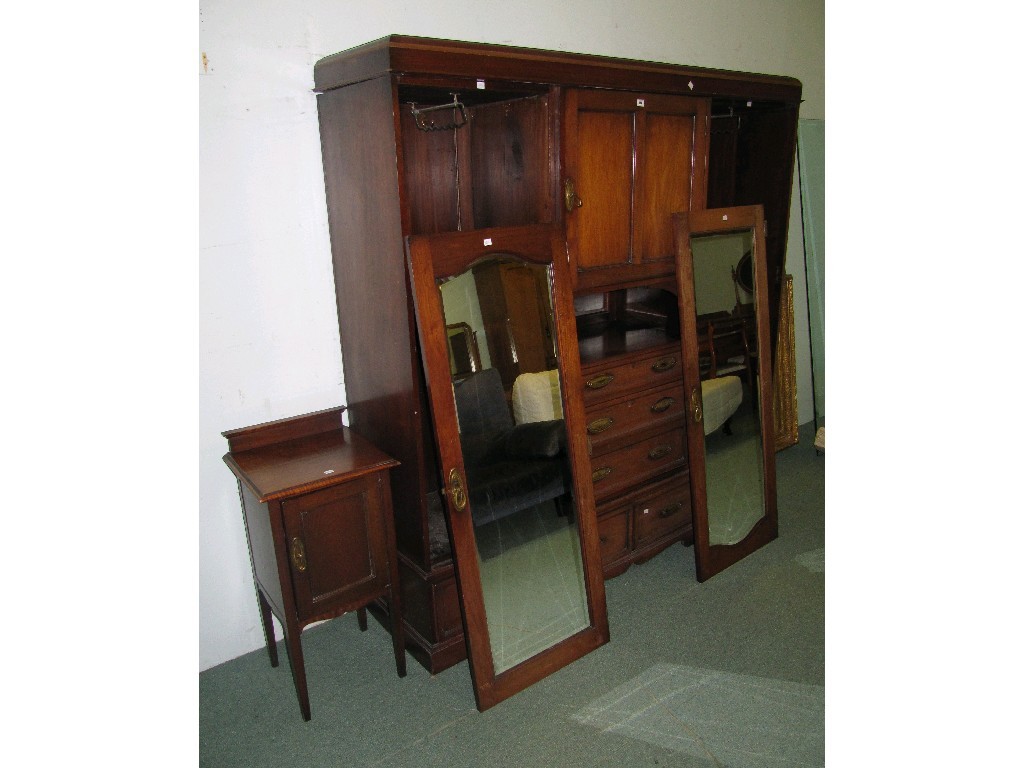 Appraisal: Lot comprising Edwardian mahogany three section wardrobe and an oak