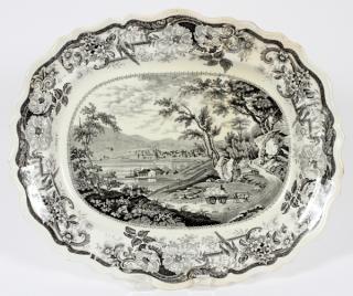 Appraisal: HISTORIC BLACK TRANSFER-DECORATED STAFFORDSHIRE PLATTER H W A historic black