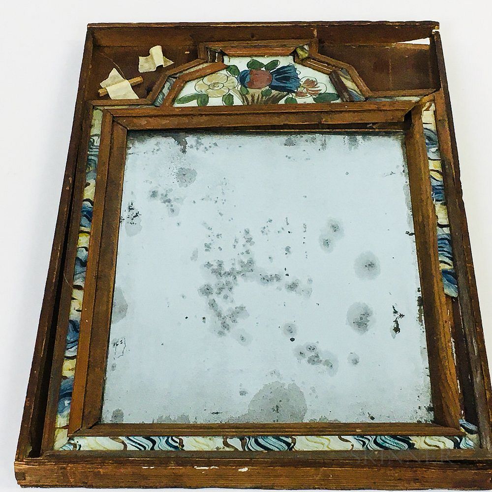 Appraisal: Framed Continental Reverse-painted Courting Mirror Framed Continental Reverse-painted Courting Mirror