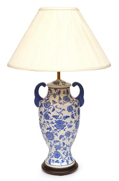 Appraisal: BLUE AND WHITE EWER SHAPED TABLE LAMP