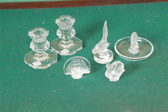 Appraisal: FIVE PIECES OF GLASS LALIQUE AND BACCARAT Including on pair