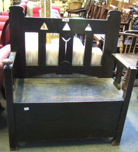 Appraisal: A mid th century stained oak hall bench with pierced