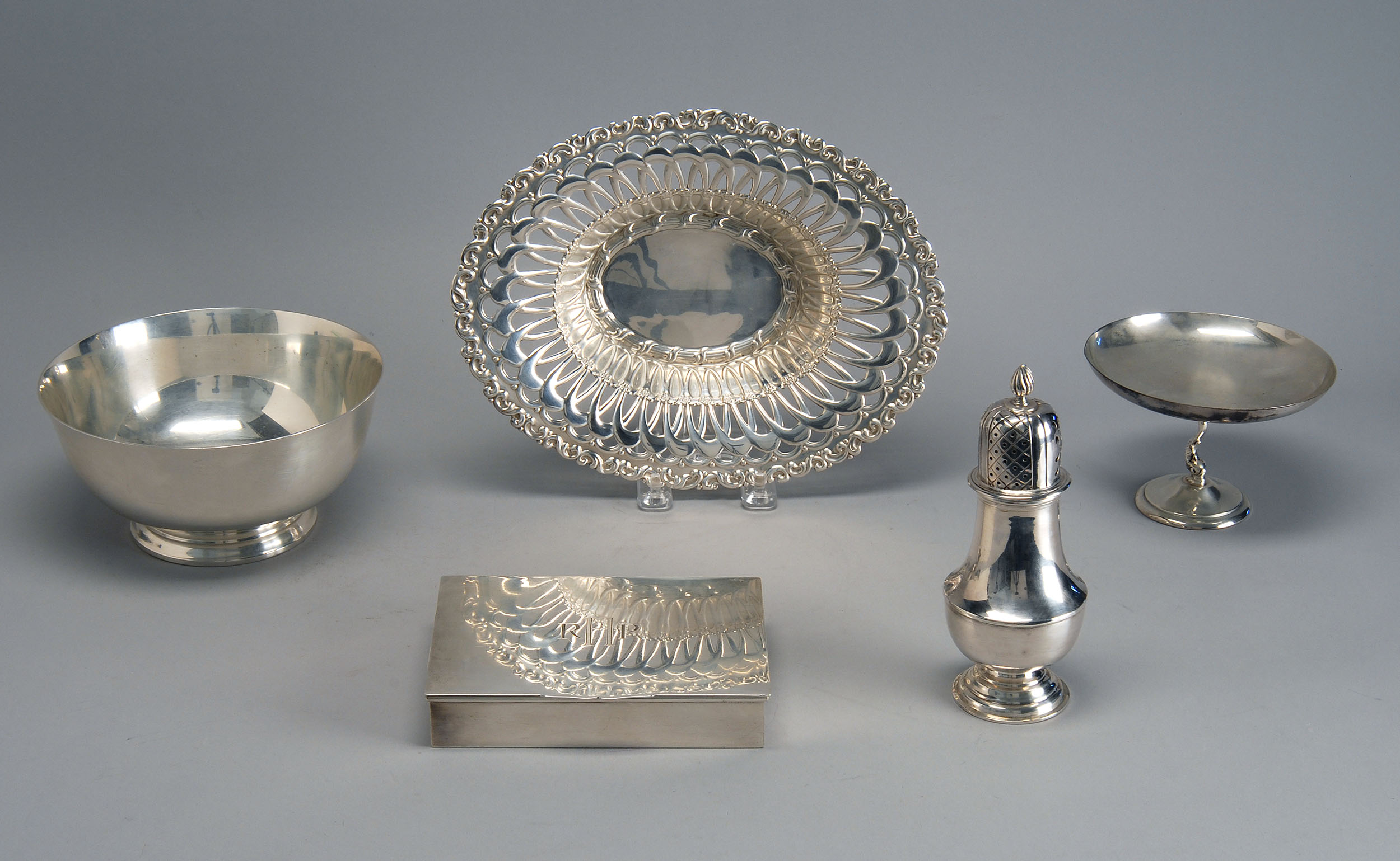 Appraisal: FIVE PIECES OF ENGLISH AND AMERICAN HOLLOWWARE By various makers