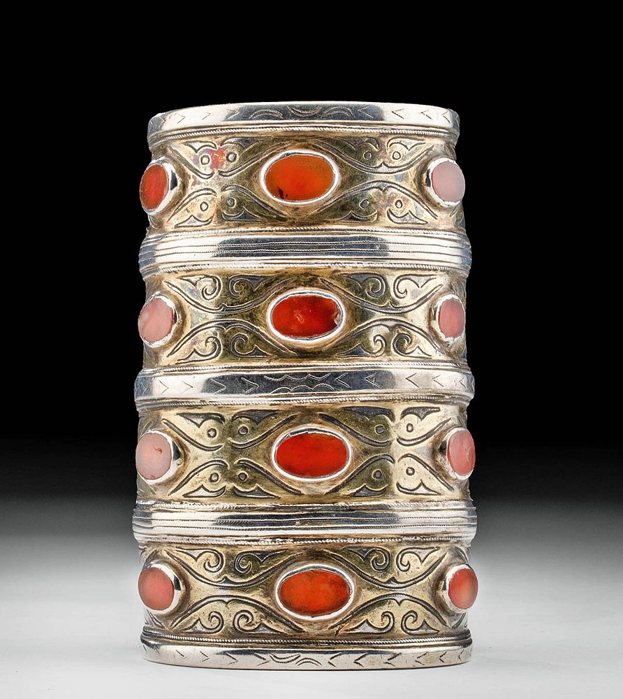 Appraisal: th C Turkoman Gilt Silver Agate Bracelet Central Asia Turkmenistan