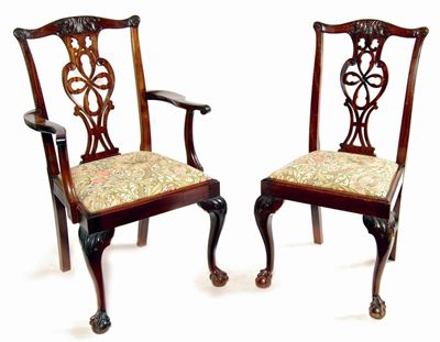 Appraisal: A set of eight mahogany Chippendale style dining chairs with