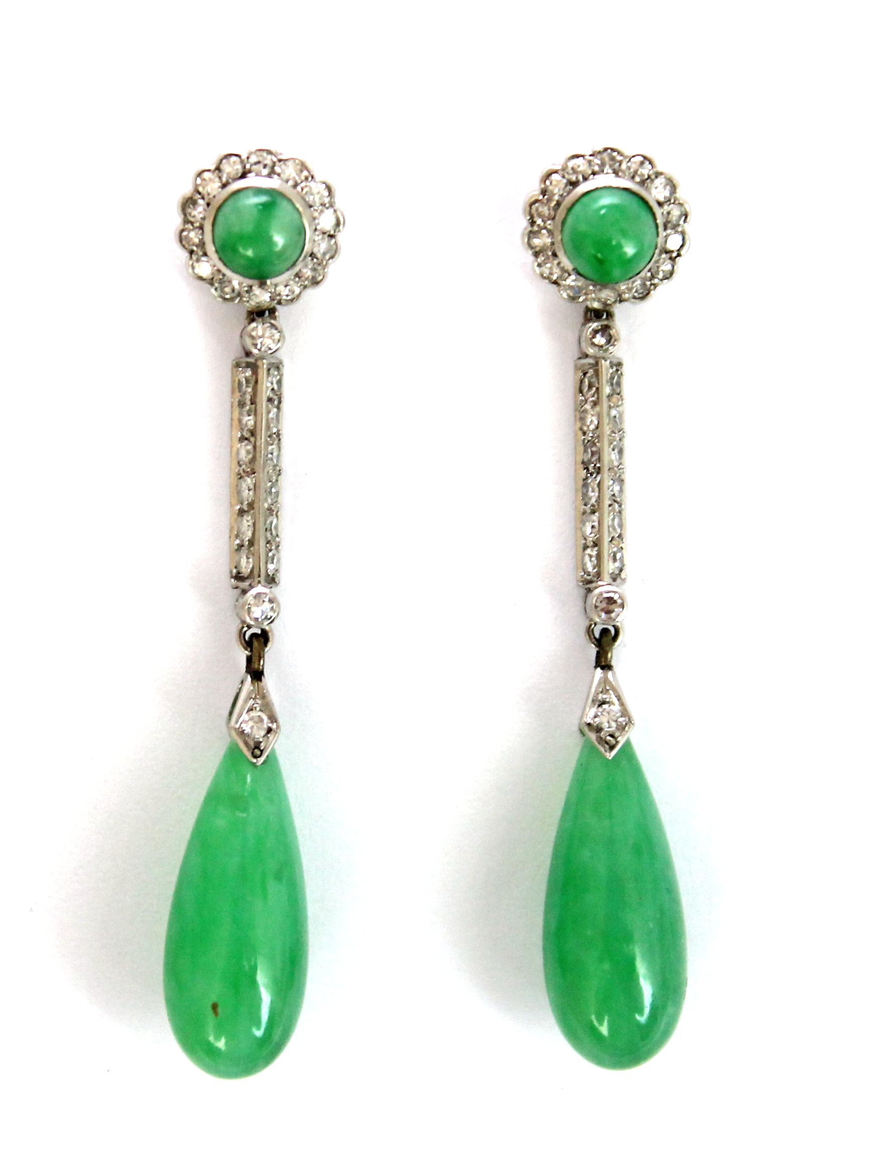 Appraisal: A pair of jade and diamond set pendant earrings each