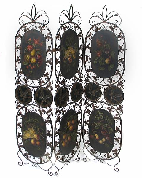 Appraisal: A six panel wrought iron and tole painted screen height