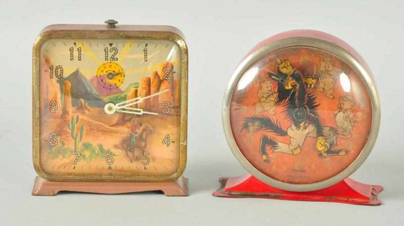 Appraisal: Lot of Roy Rogers Three Little Pigs Clocks Description Includes