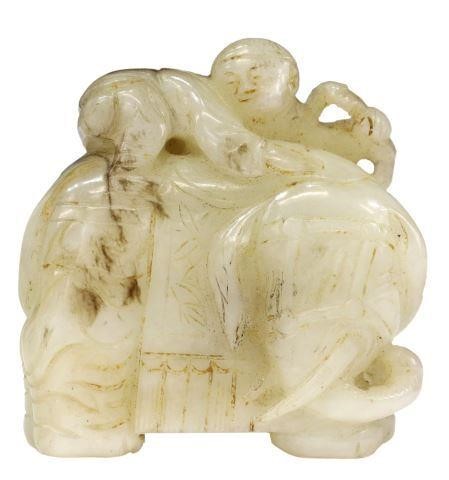 Appraisal: Chinese carved jade figure group child on the back of