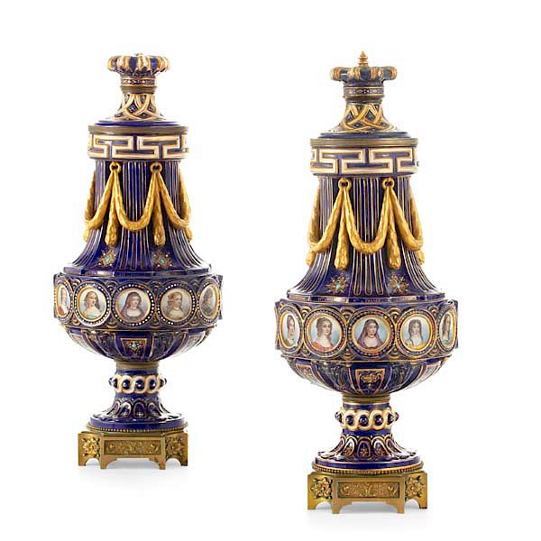 Appraisal: A pair of Sevres style porcelain covered vases A pair