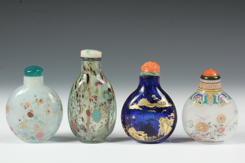 Appraisal: A GROUP OF GLASS SNUFF BOTTLES - Including A Multi-Colored