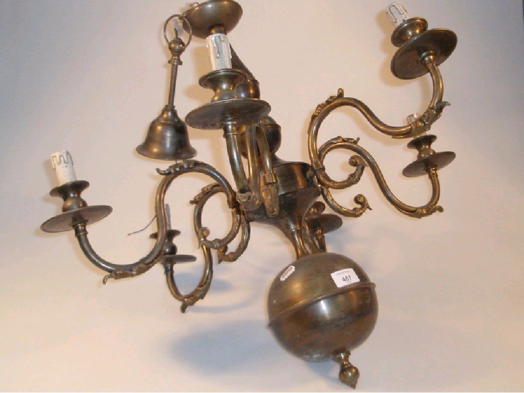 Appraisal: A Dutch style brass six branch electrolier cm high