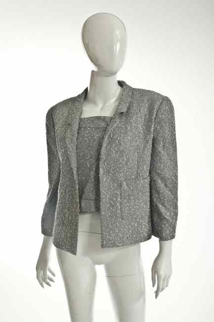 Appraisal: CHANEL SILVER TWEED TOP AND JACKET Spring size retailed Bergdorf