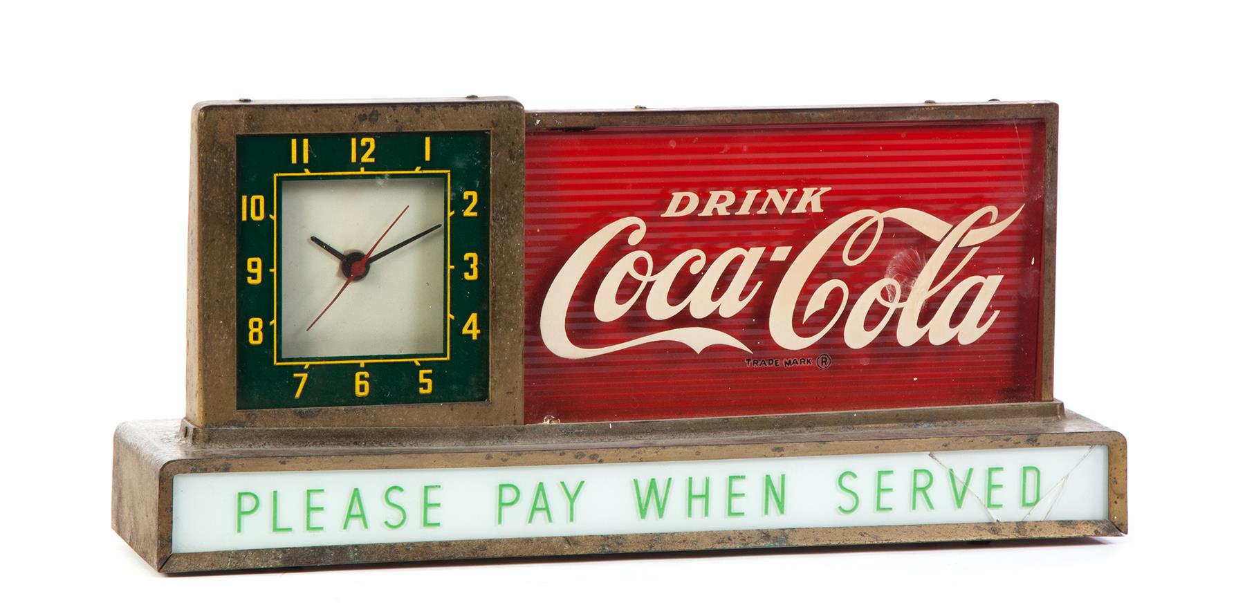 Appraisal: COCA COLA ELECTRIC SHELF CLOCK American mid th century Brass