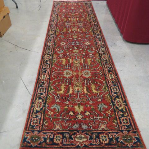 Appraisal: Heriz Persian Handmade Runner stylized florals burgundy field ' x