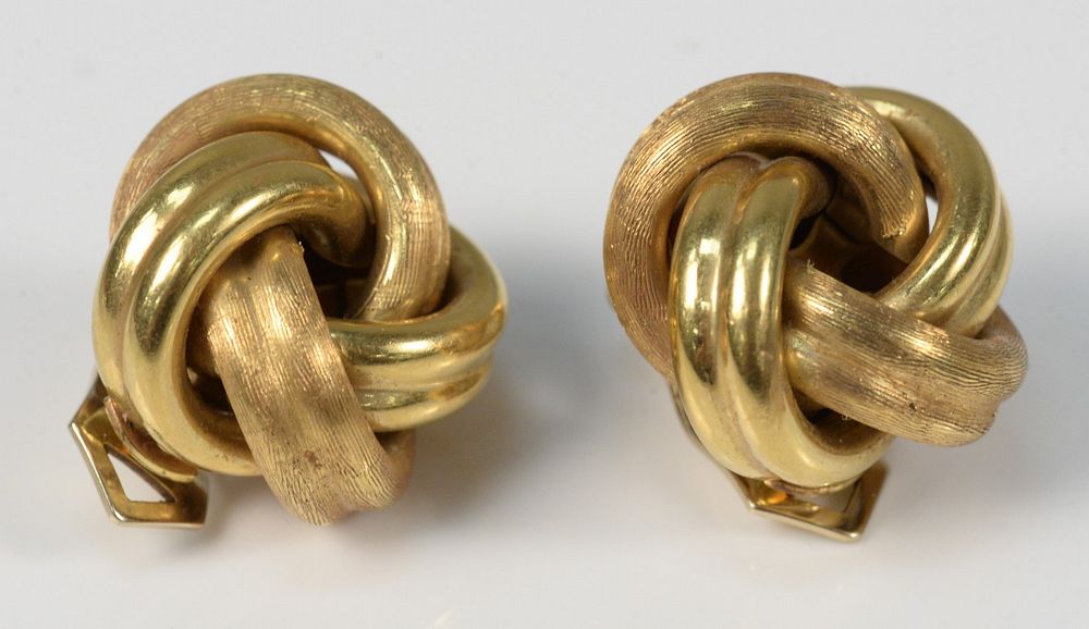 Appraisal: K Yellow Gold Earrings stamped K Italy knot shaped earrings