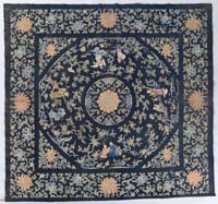 Appraisal: SQUARE ORIENTAL EMBROIDERED WALL HANGING th th century The central