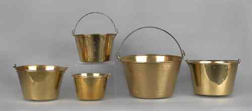 Appraisal: Nest of five brass pots largest - h w