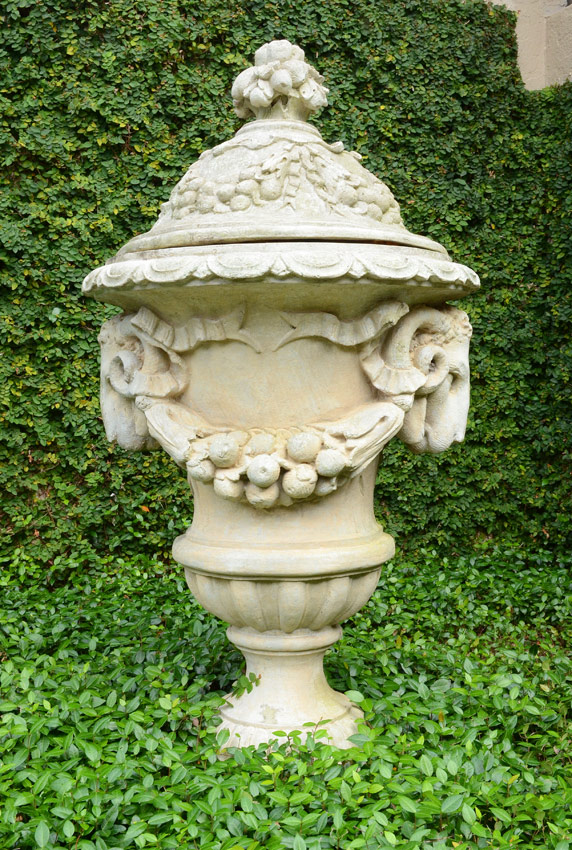 Appraisal: LARGE CAST RESIN COVERED GARDEN URN Overall '' h with