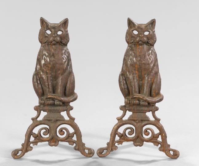 Appraisal: Pair of American Cast- and Wrought-Iron Andirons first quarter th