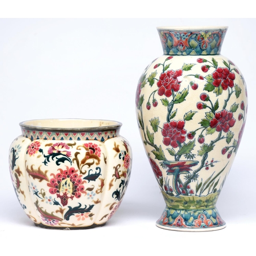 Appraisal: A Zsolnay vase and jardiniere late th c decorated with