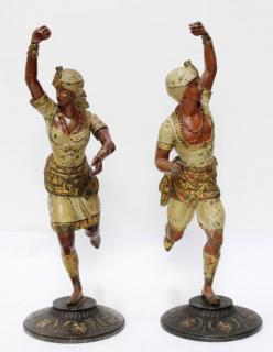 Appraisal: Pair of Vintage Orientalist Painted Metal Figures Depicting a running