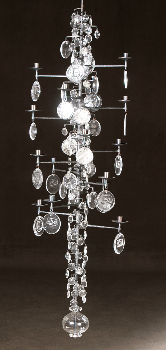 Appraisal: Boda Nova Glassworks Glass and Wrought Iron Chandelier Designed by