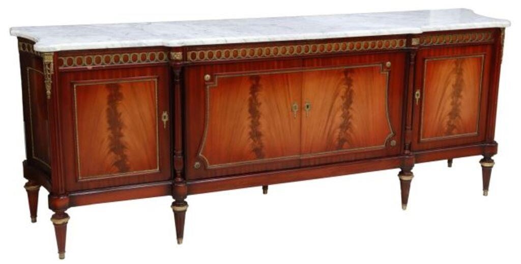 Appraisal: French Louis XVI style flame mahogany breakfront sideboard th c