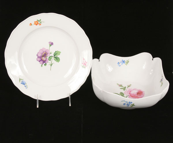 Appraisal: Lot of two pieces Meissen porcelain dinnerware with hand painted