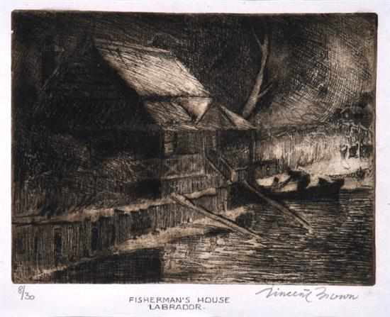 Appraisal: VINCENT BROWN - Fisherman's House Labrador etching x cm