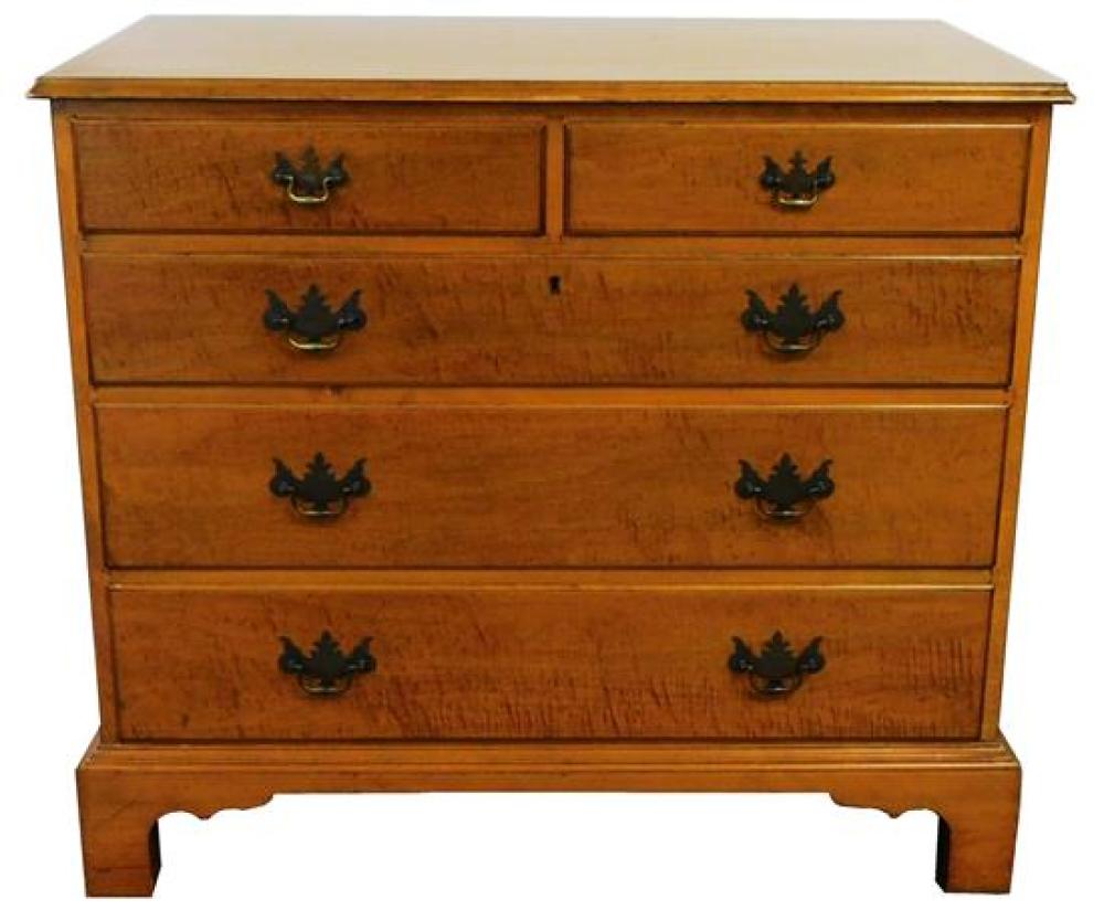 Appraisal: Figured maple chest of drawers th C top with molded