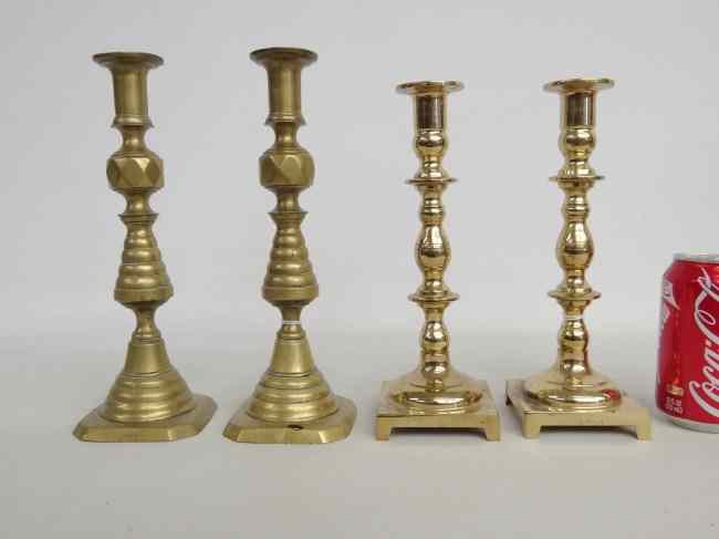 Appraisal: Lot two pair brass candlesticks one pair th c marked