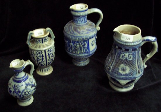 Appraisal: Two th Century blue stoneware jugs probably German cm and