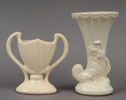 Appraisal: Two McCoy-Type White Glazed Ceramic Vases to in