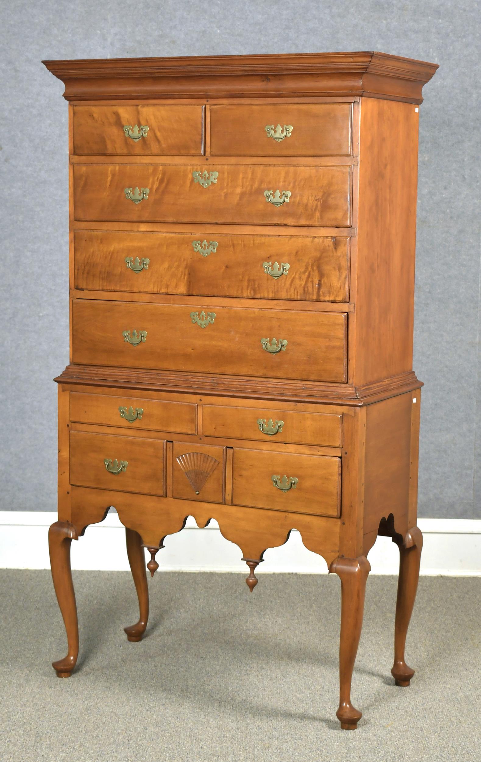 Appraisal: TH C TWO-PART NEW ENGLAND MAPLE Q A HIGHBOY Ca