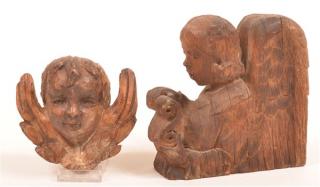 Appraisal: Two Antique Carved Wood Angel Figures Two Various Antique Carved