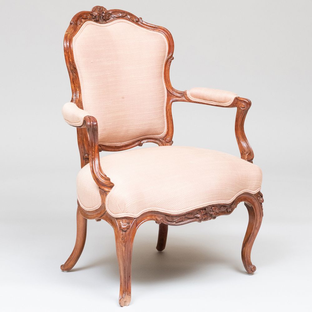 Appraisal: Louis XV Walnut and Stained Beechwood Fauteuil en Cabriolet x