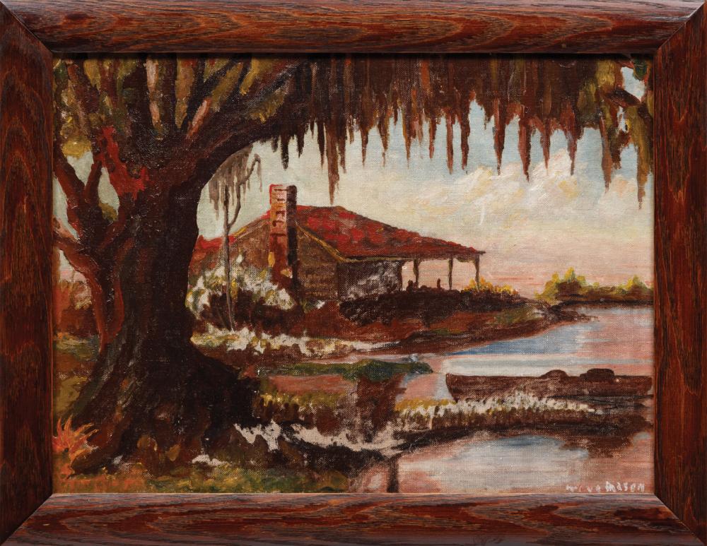 Appraisal: Louisiana School th c Bayou Cabin oil on canvas board