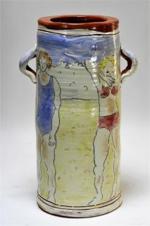 Appraisal: American MCM Pottery Female Bathers Handled Vase UNITED STATES CIRCA