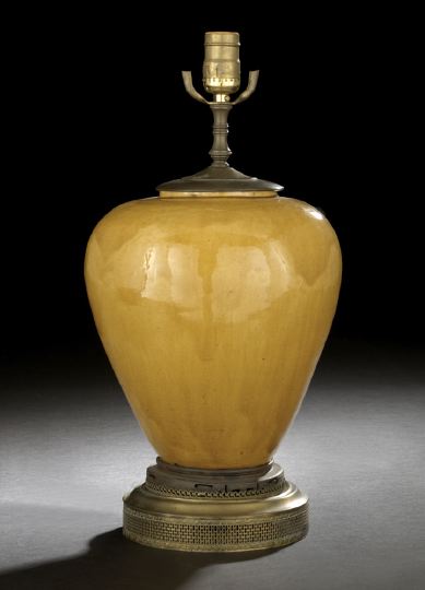 Appraisal: Chinese Mustard-Glazed Storage Jar th century of tapering bulbous form