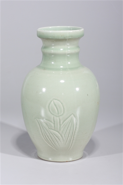 Appraisal: Chinese celadon glazed vase with incised floral designs some wear