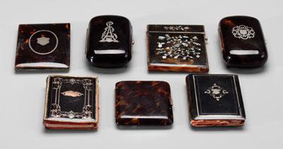 Appraisal: Seven tortoise boxes two cheroot cases both with silver inlay