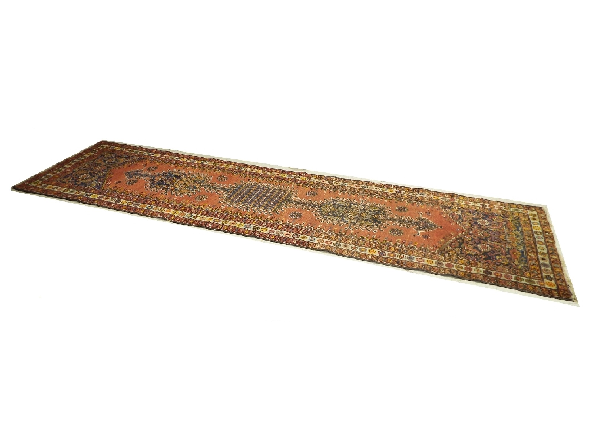 Appraisal: Persian runner centrally decorated with a long blue medallion upon