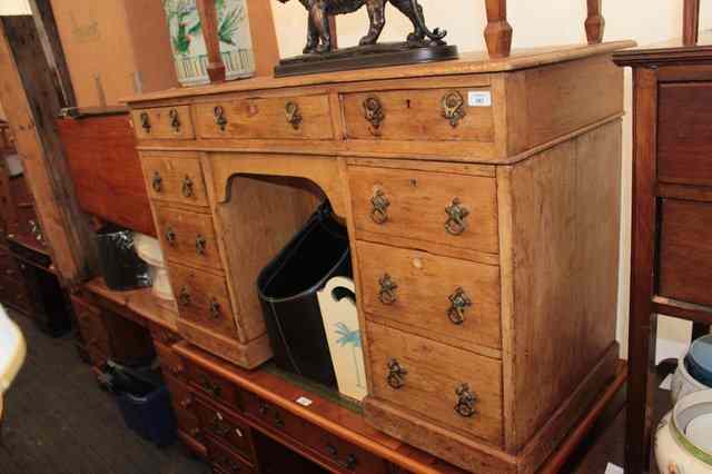 Appraisal: AN OLD PINE PEDESTAL DESK wide