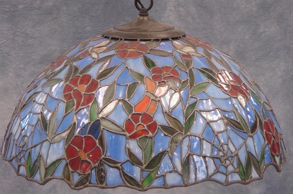 Appraisal: Round leaded glass hanging dome spider web floral design d